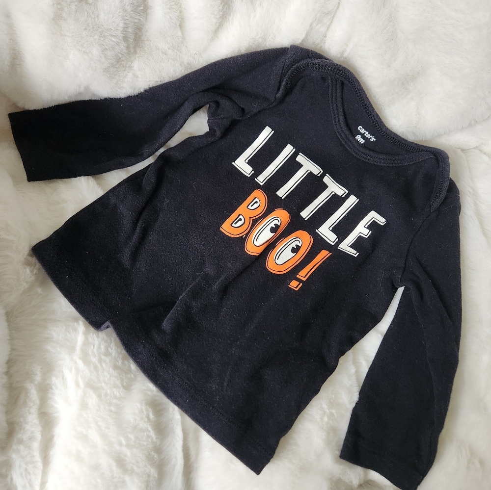 Carter's Black Long-Sleeve Tee with Orange & White "Little Boo!" Graphic